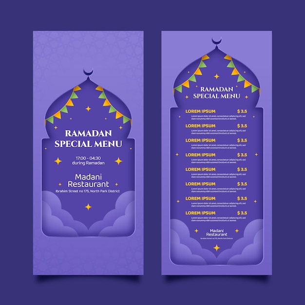 Flat iftar party menu template for islamic ramadan celebration