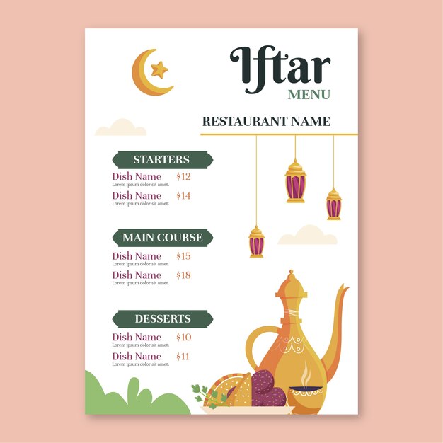 플랫 iftar 파티 메뉴 템플릿