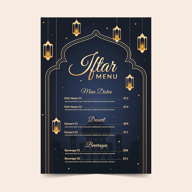 Flat iftar vertical menu template