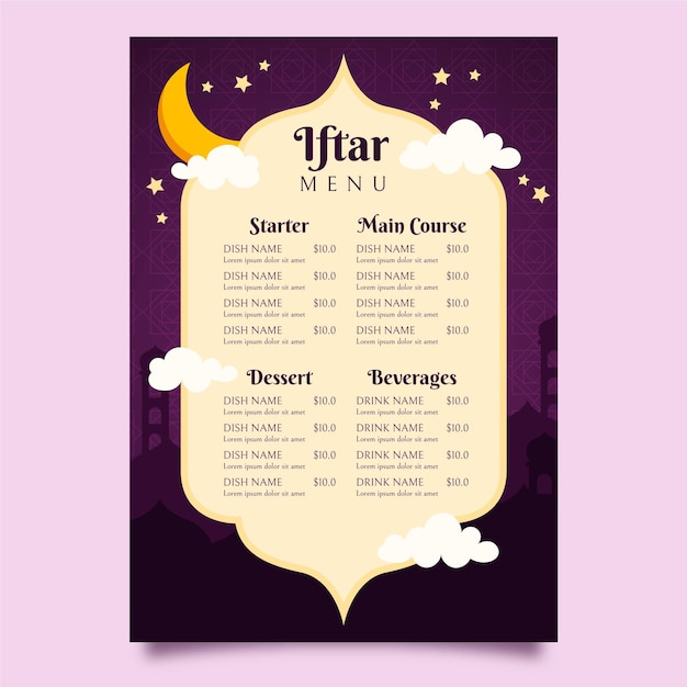 Free vector flat iftar vertical menu template