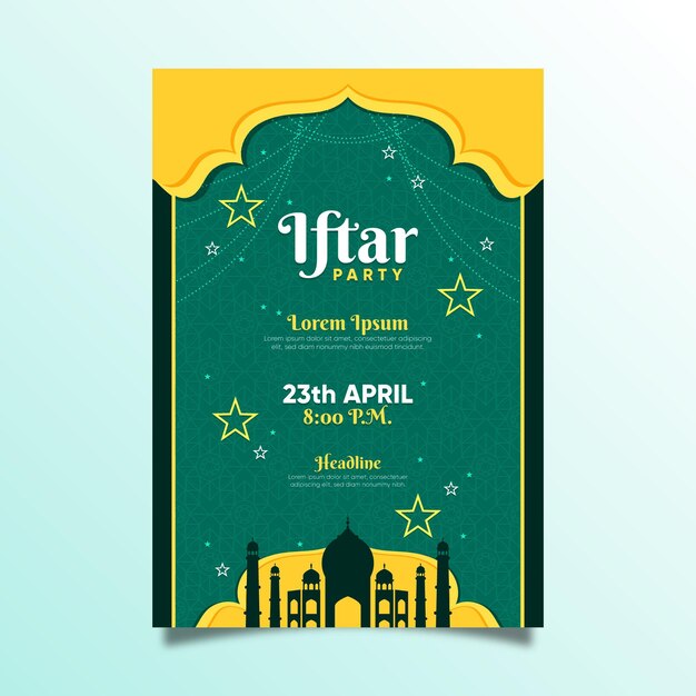 Flat iftar vertical poster template