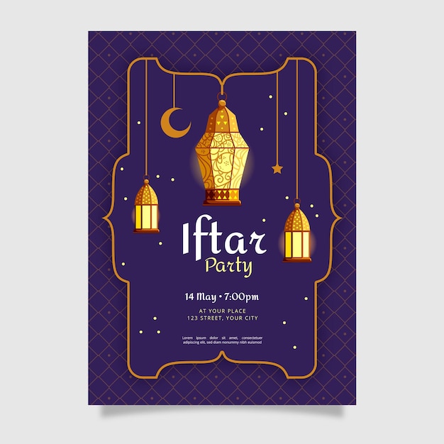 Flat iftar vertical poster template