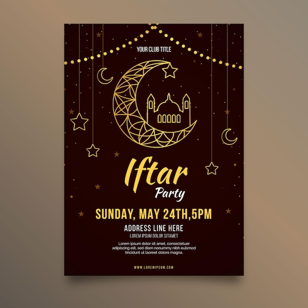 Flat iftar vertical poster template