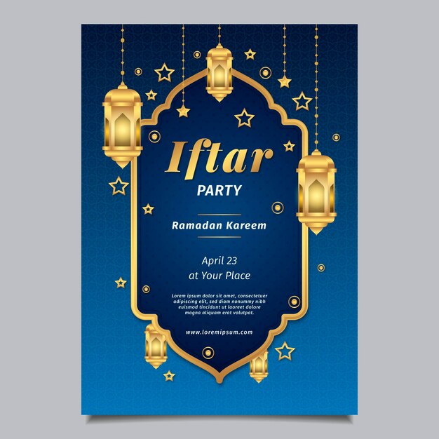 Vettore gratuito modello di poster verticale iftar piatto