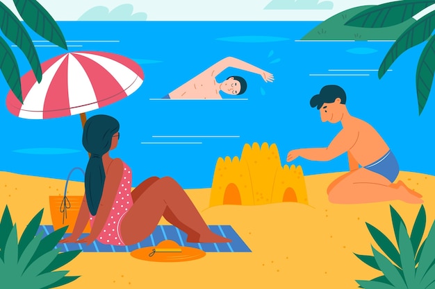 Free vector flat illustrated summer scene with beach