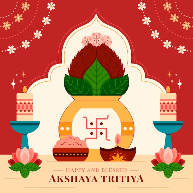 Vettore gratuito illustrazione piatta per la celebrazione del festival akshaya tritiya