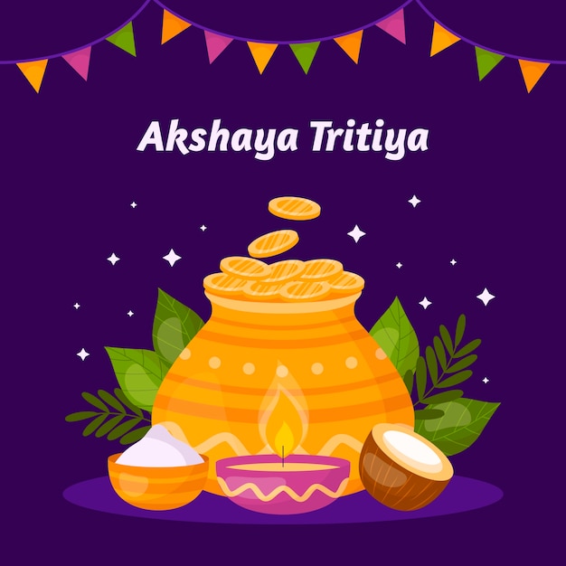 Vettore gratuito illustrazione piatta per la celebrazione del festival akshaya tritiya