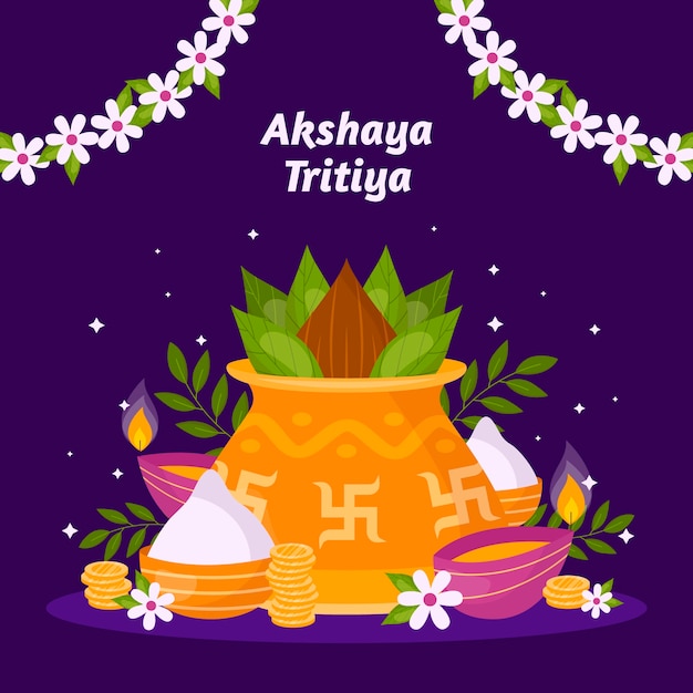 Vettore gratuito illustrazione piatta per la celebrazione del festival akshaya tritiya