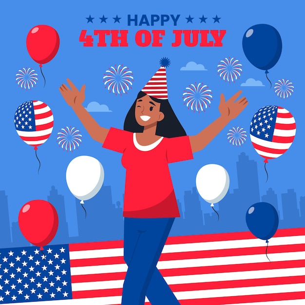 Vettore gratuito illustrazione piatta per la celebrazione americana del 4 luglio