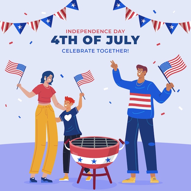 アメリカの 7 月 4 日の祝日のお祝いのためのフラットの図