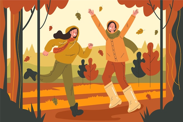 Free vector flat illustration of autumn children playing outside