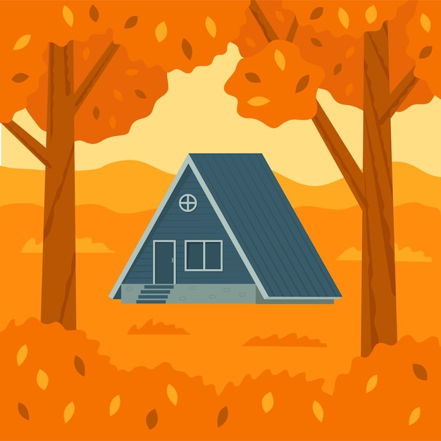 Free vector flat illustration of autumn houses in the forest