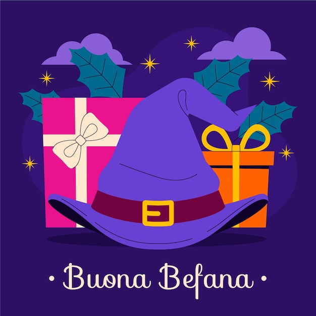 Vettore gratuito illustrazione piatta per befana