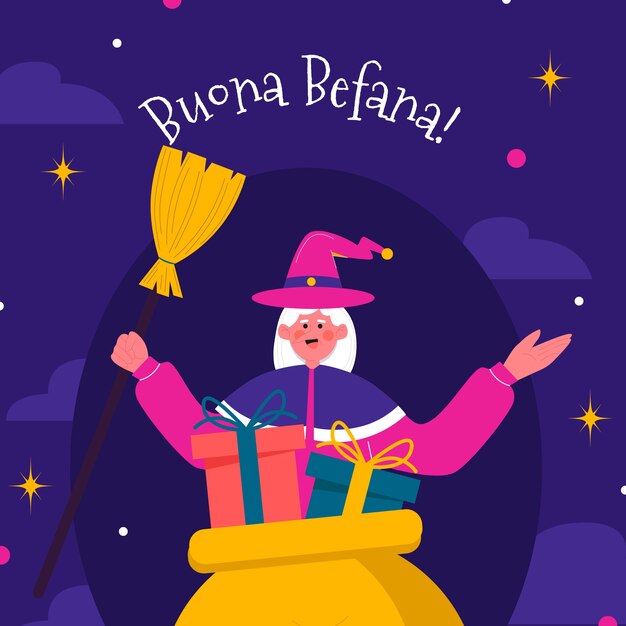 Illustrazione piatta per befana