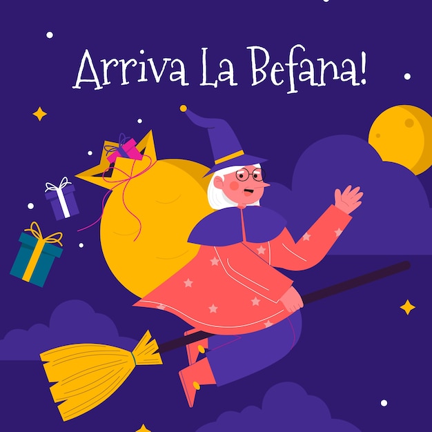 Vettore gratuito illustrazione piatta per befana