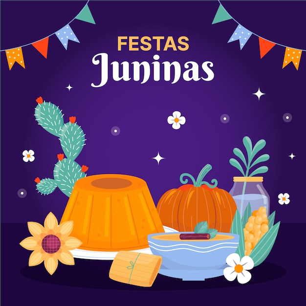 Плоская иллюстрация к бразильскому празднику festas juninas