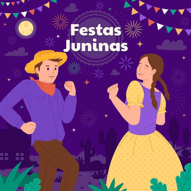 Плоская иллюстрация к бразильскому празднику festas juninas