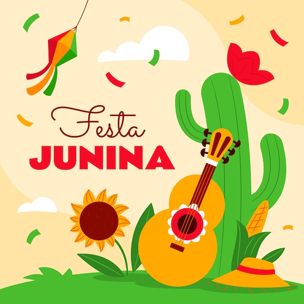 Vettore gratuito illustrazione piatta per la celebrazione brasiliana di festas juninas