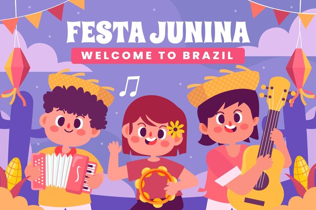 ブラジルのフェスタジュニーナのお祝いの平らなイラスト