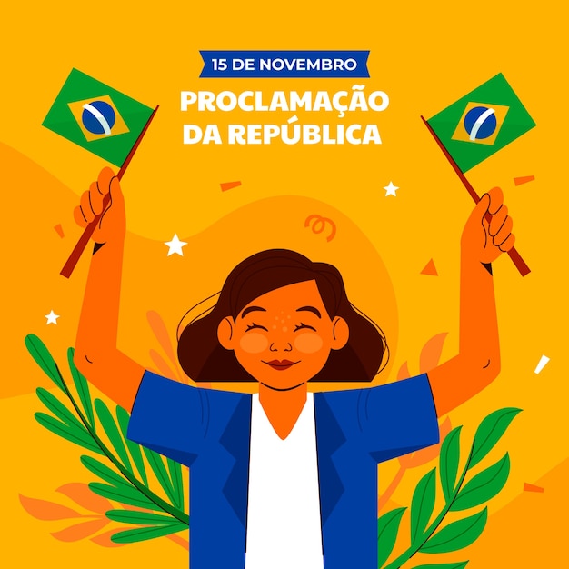 ブラジルの旗を保持している女性と共和国の宣言のためのフラットの図