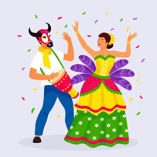 カーニバル・デ・バランキラの祝賀のためのフラットイラスト