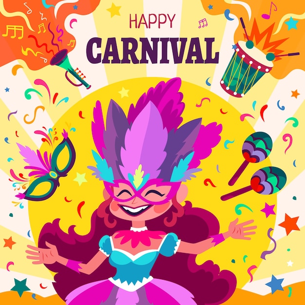 Vettore gratuito illustrazione piatta per una festa di carnevale