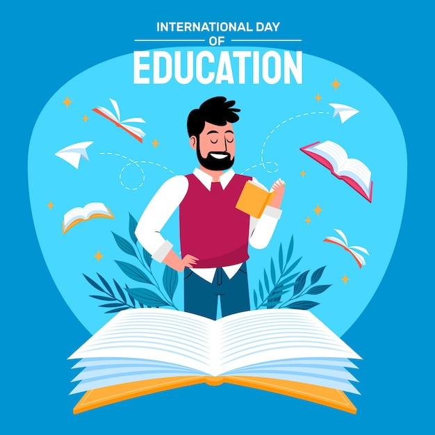 Vettore gratuito illustrazione piatta per la celebrazione della giornata internazionale dell'educazione