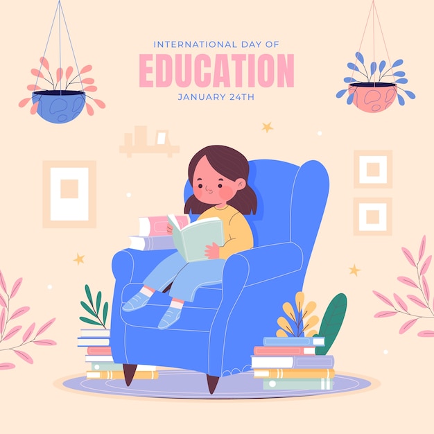 Free vector flat illustration for celebration of international day of education