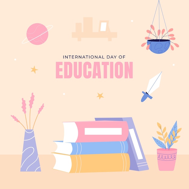 Free vector flat illustration for celebration of international day of education