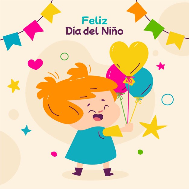 Flat illustration for children's day celebration in spanish