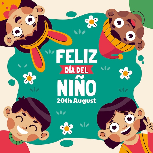 Плоская иллюстрация для празднования Дня детей на испанском языке