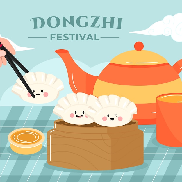 Illustrazione piatta per la celebrazione del festival cinese dongzhi