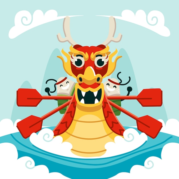 Free vector flat illustration for chinese dragon boat festival celebration