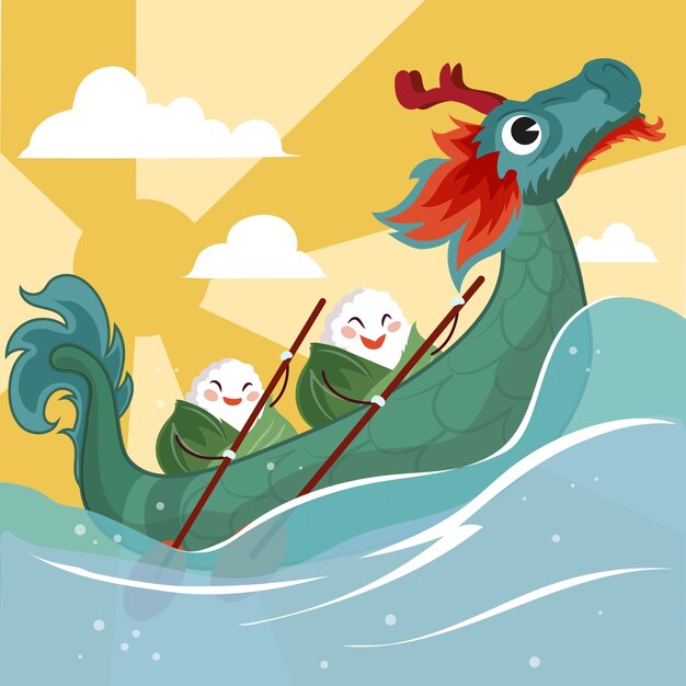 Flat illustration for chinese dragon boat festival celebration