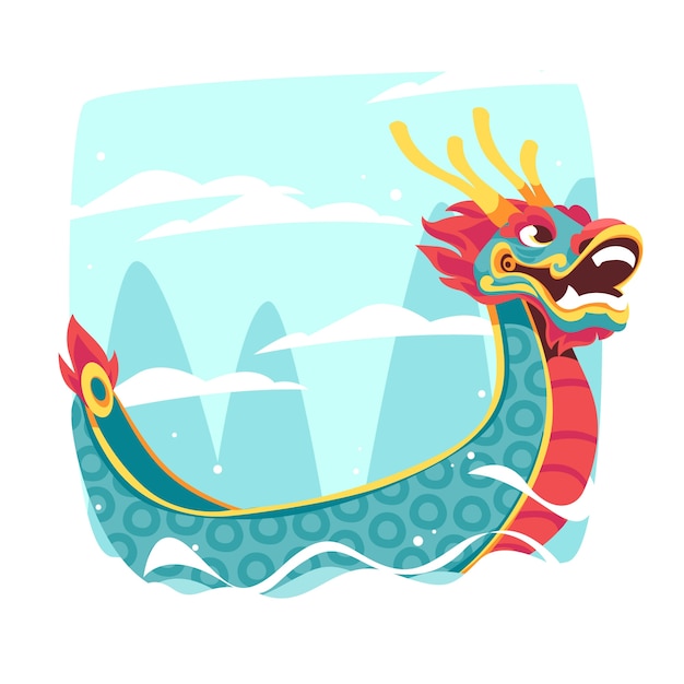 Плоская иллюстрация для празднования китайского фестиваля лодок-драконов