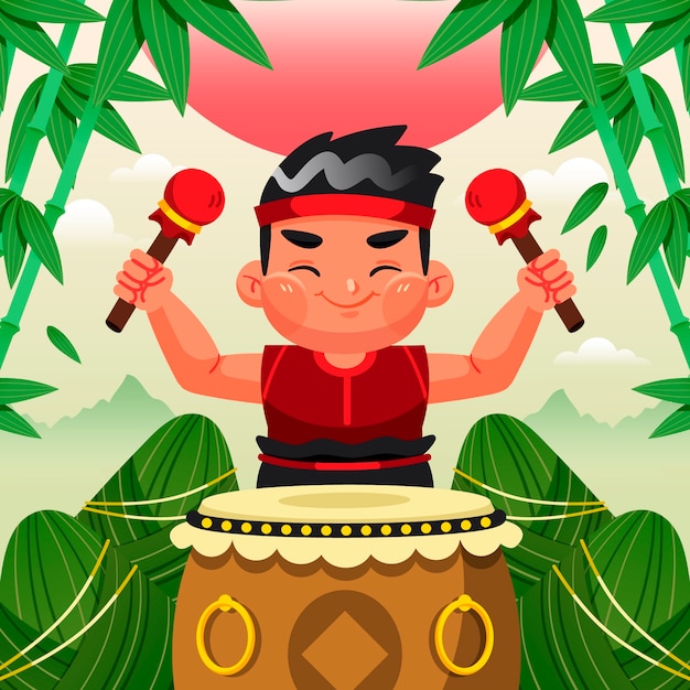 Flat illustration for chinese dragon boat festival celebration