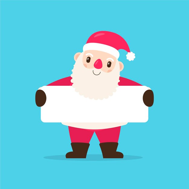 Flat illustration of christmas character holding blank banner