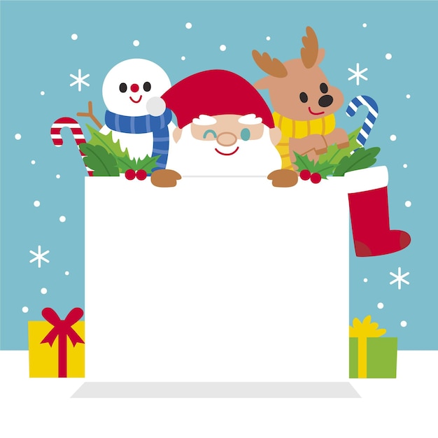 Flat illustration of christmas character holding blank banner