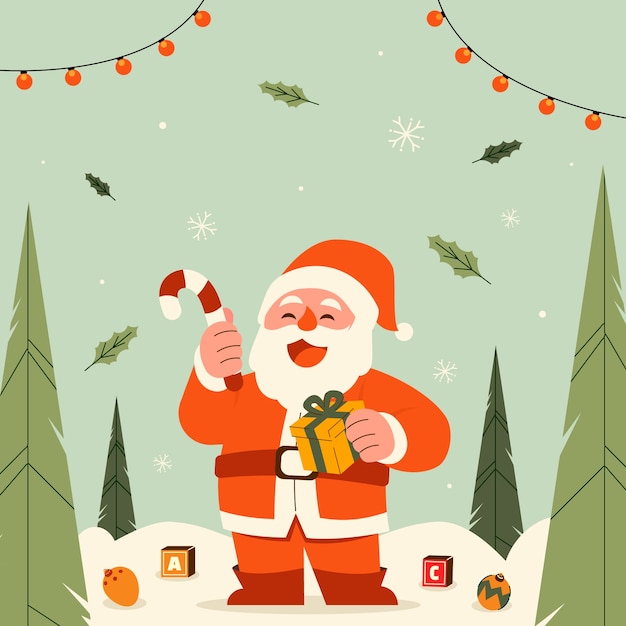 Flat illustration for christmas season celebration with cartoon santa claus