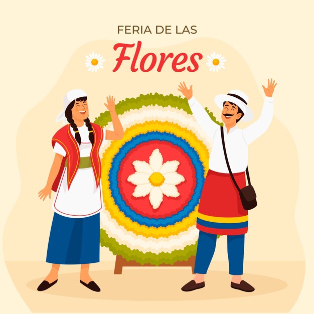 콜롬비아 페리아 데 라스 플로레스 축하를 위한 평면 그림