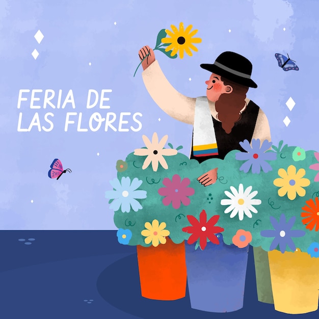 Vettore gratuito illustrazione piatta per la celebrazione colombiana della feria de las flores