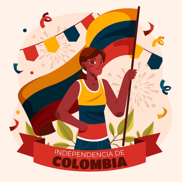 콜롬비아 독립 기념일 축하를 위한 평면 그림
