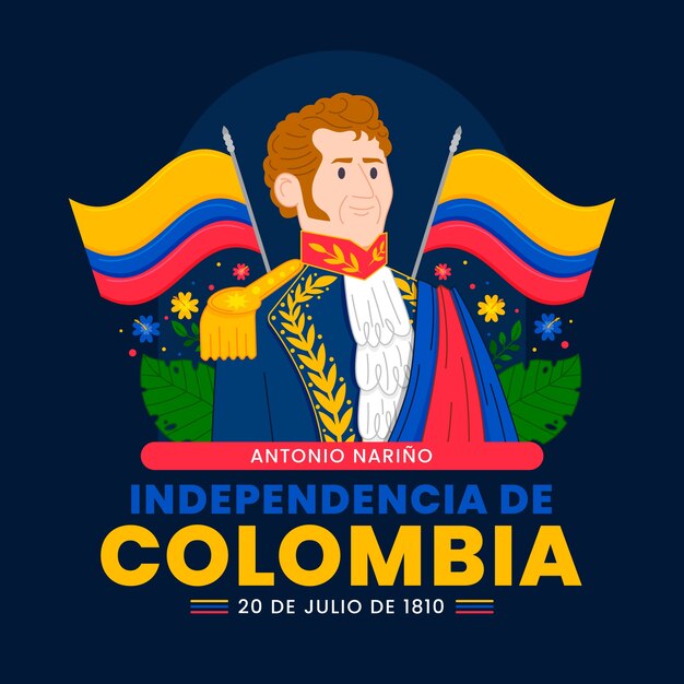 Плоская иллюстрация к празднованию дня независимости Колумбии