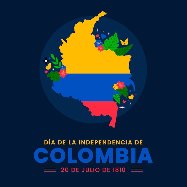 Vettore gratuito illustrazione piatta per la celebrazione del giorno dell'indipendenza colombiana