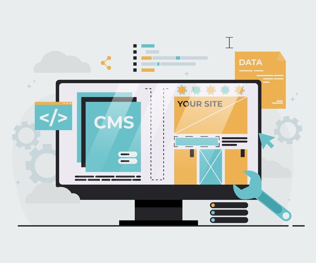 Flat illustration of content management system