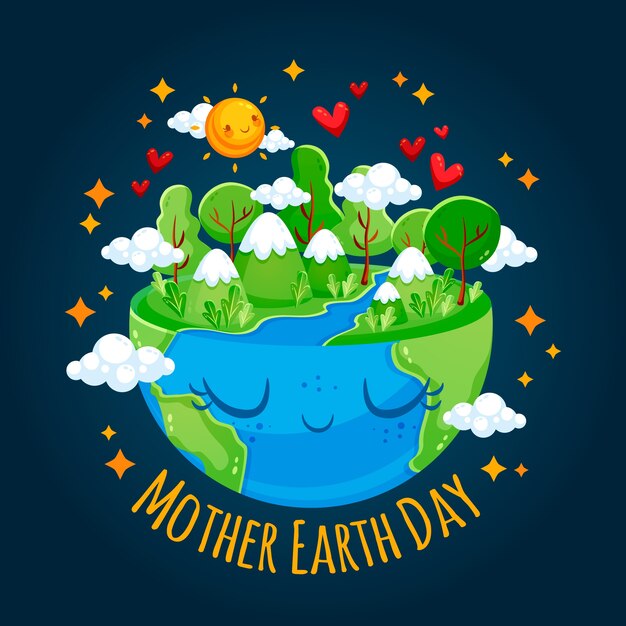 귀여운 어머니 지구의 평면 그림