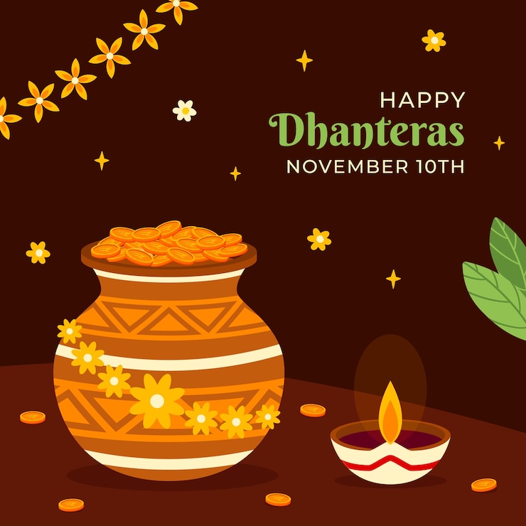 मुफ़्त वेक्टर flat illustration for dhanteras with coins and candles