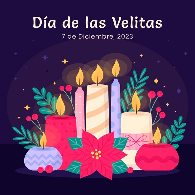 Flat illustration for dia de las velitas celebration with candles