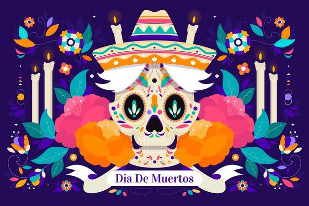 Flat illustration for dia de muertos celebration