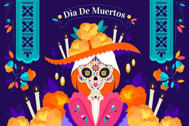 Free vector flat illustration for dia de muertos celebration